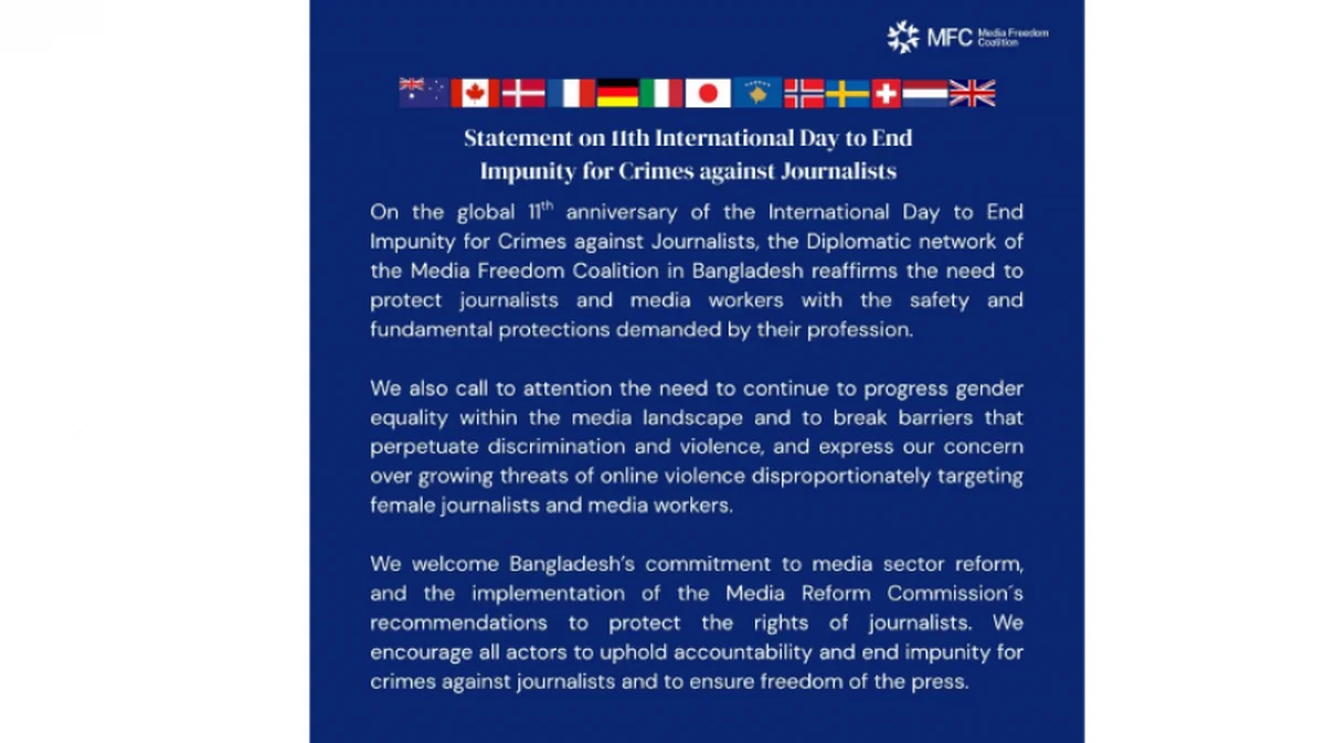 13 Nations Urge Bangladesh to End Impunity for Crimes Against Journalists