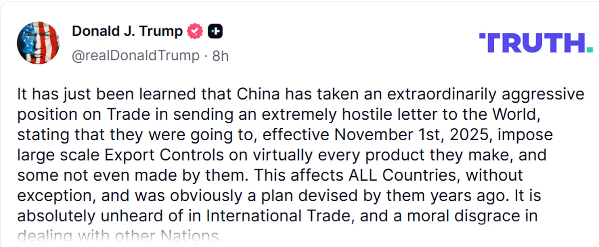Trump Announces 100% Tariffs on Chinese Goods Amid Escalating Trade Tensions