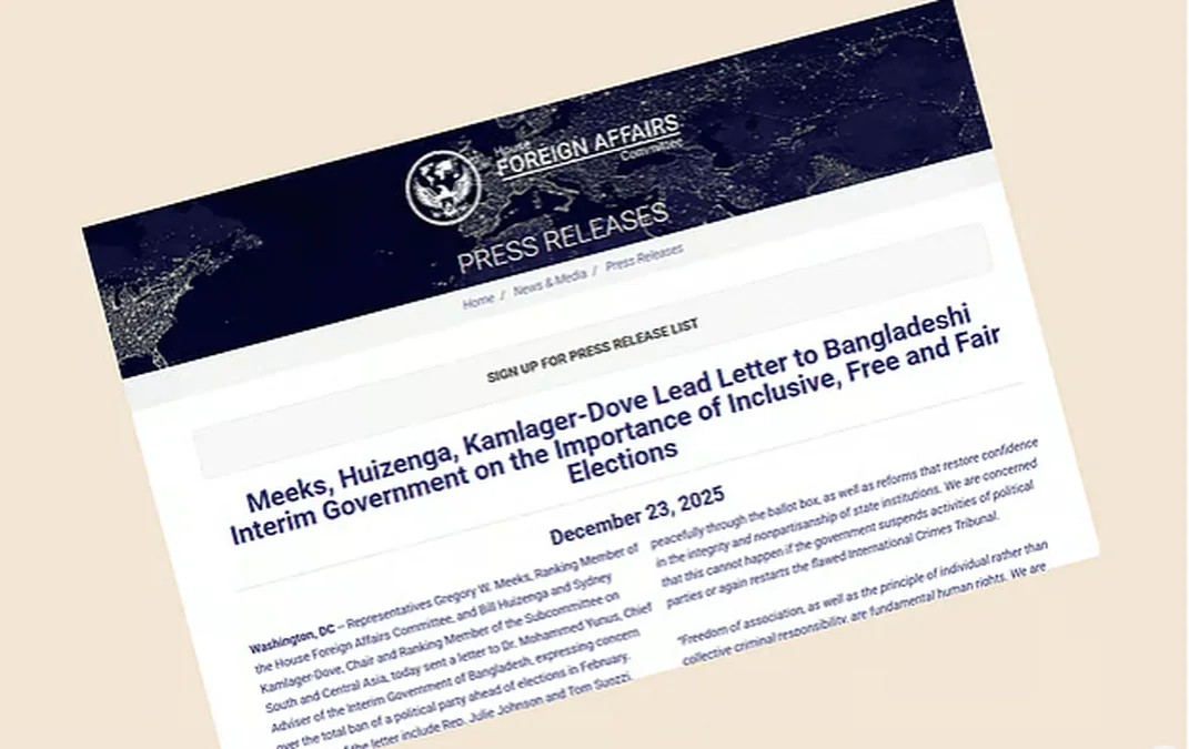 U.S. Congress Raises Concerns Over Party Suspension in Letter to Bangladesh’s Chief Adviser