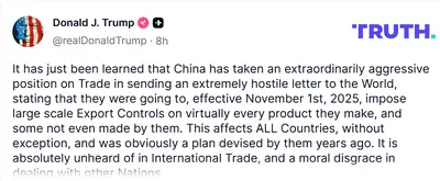 Trump Announces 100% Tariffs on Chinese Goods Amid Escalating Trade Tensions