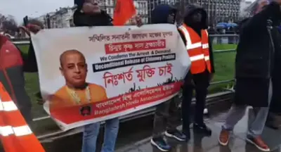 Protest Outside UK Parliament Demands Labour Action on Alleged Hindu Persecution in Bangladesh