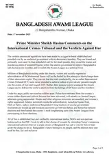 After the Verdict, Sheikh Hasina Issues a Response; Awami League Announces New Program